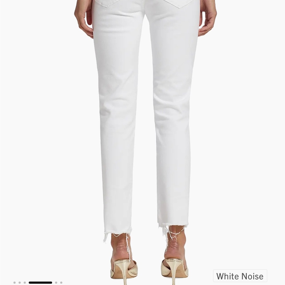 PAIGE Women's Skyline ankle peg Jeans in White. Mid rise with raw hem.